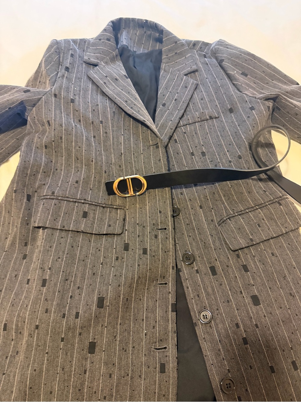 Gray Pinstripe womens Blazer/ Blazer Dress with Subtle Pattern